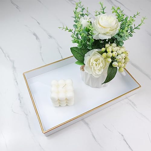 White Bathroom Vanity Tray with Handles for Dresser Tops