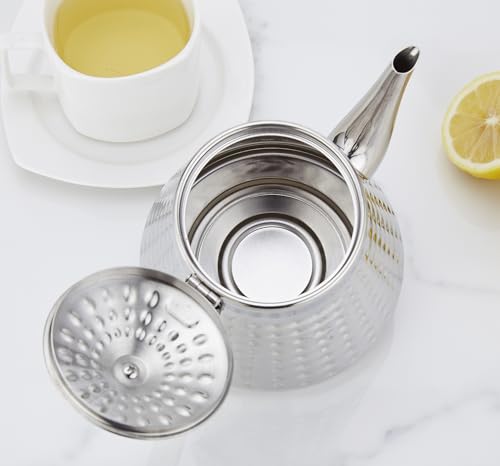 1.2L(40oz) Stainless Steel Hammer Patterned Teapot With Removeable Infuser,Loose leaf cover,Silver