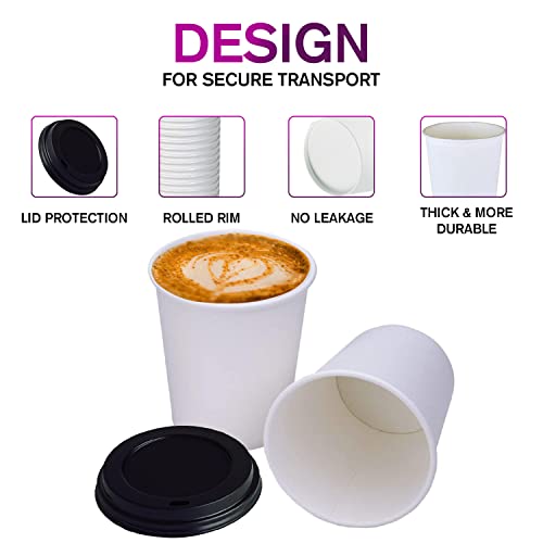 White Disposable Paper Coffee Cups with Lids (100 Count)