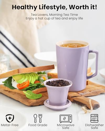 15 OZ Ceramic Tea Cup with Infuser and Lid