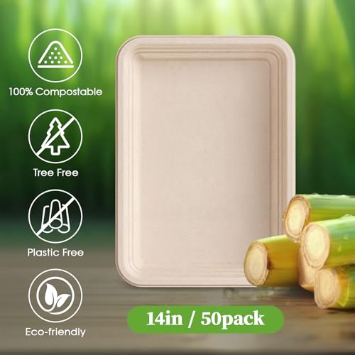 50 Pack 14 in Compostable Natural Disposable Food Crawfish Trays (50 Count)