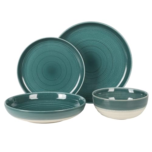 Clarina 16 Piece Double Bowl Stoneware Reactive Glaze Round Plates and Bowls Dinnerware Set