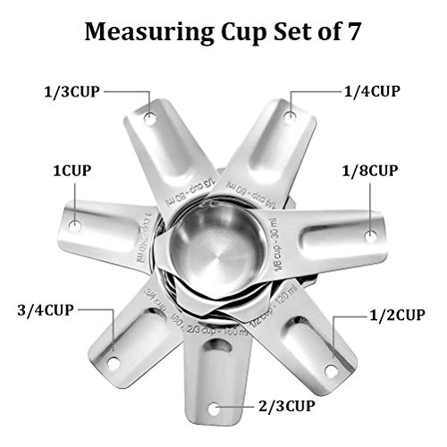 Measuring Cups Stainless Steel 7 Piece Stackable Set for Dry or Liquid Ingredients Measurement