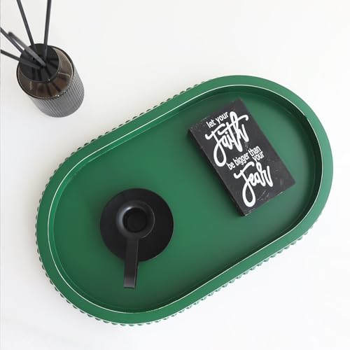 Green Oval Wood Decorative Ottoman Tray for Coffee Table
