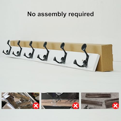 39 Inch White Wood Coat Rack Wall Mount with 6 Triple Hooks (2 Count)