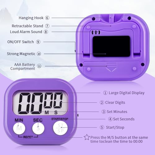 12 Pack Digital Kitchen Timer Magnetic Digital Timer with Big Display Loud Ring Cooking Timers for Kitchen Electronic Timer for Cooking (4 Count)