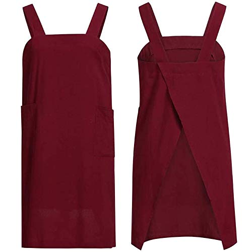 Cotton Linen Apron Cross Back Apron for Women with Pockets Pinafore Dress for Baking Cooking
