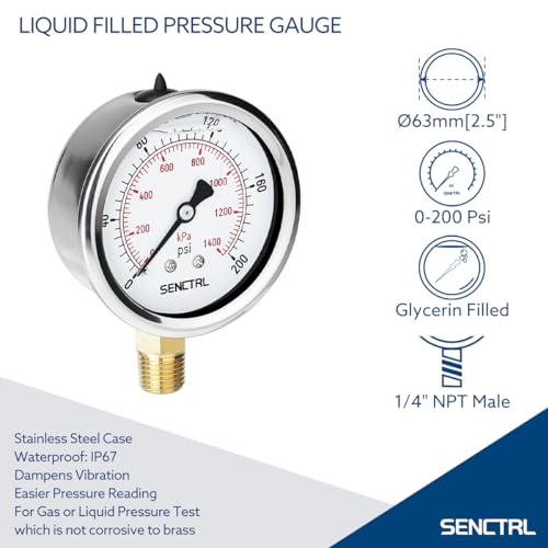 0 200 Psi Liquid Filled Pressure Gauge