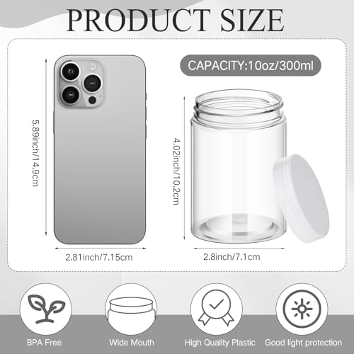 4 Pcs Plastic Jars Wide Mouth with Lids (4 Count)