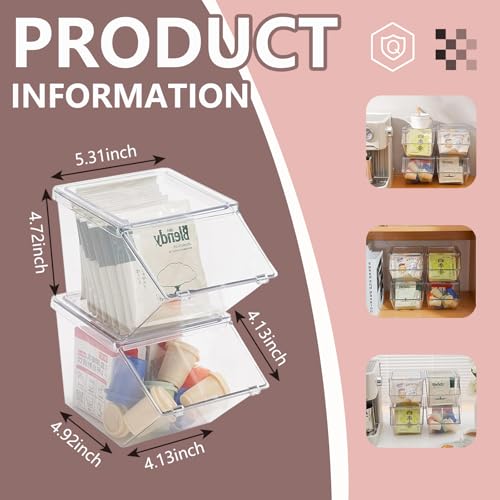 Stackable Tea Bag and Coffee Pod Organizer with Clear Front Flap (4 Count)