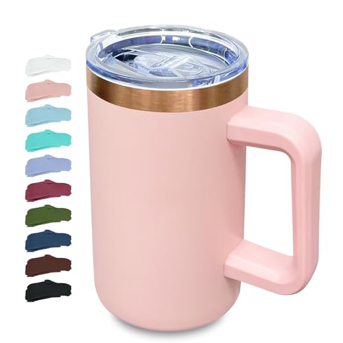 22oz Insulated Coffee Mug Bulk with Handle and Lid Pink