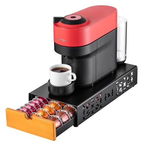Coffee Pod Holder for Nespresso Vertuo Pod Organizer Fits All Vetuo Pods Black Metal With Wood Handle