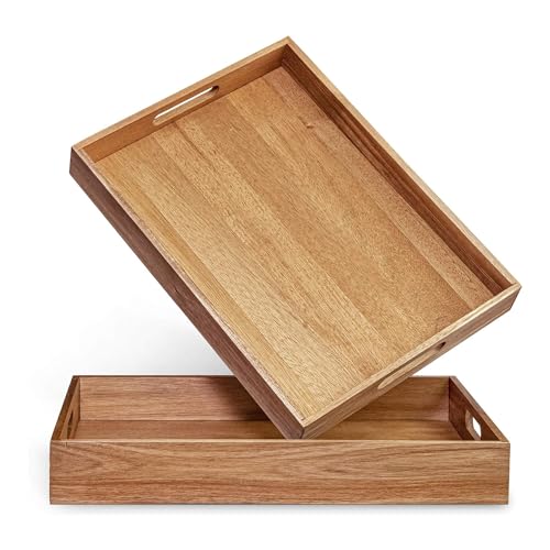 Acacia Wood Serving Tray with Handles Set of 2 (2 Count)