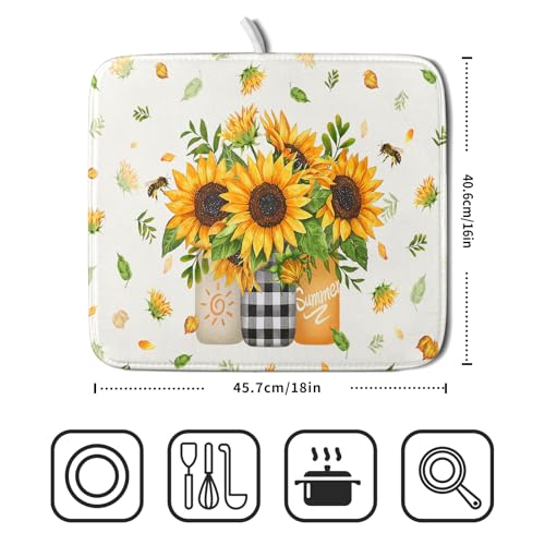 Sunflower Vases Dish Drying Mat for Countertop