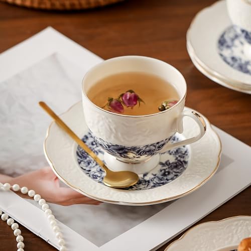 Interglio Embossed Bone China Tea Cup and Saucer Set (3 Count)