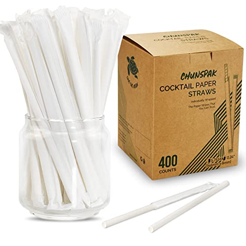 400 Pack] Compostable Short Paper Straws Individually Wrapped (400 Count)