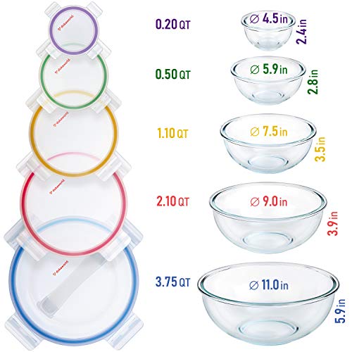 Stackable Glass Mixing Bowls with BPA Free Lids Set of 5