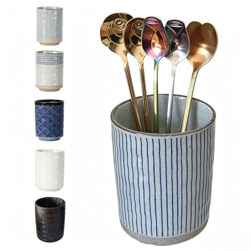Stoneware Coffee Bar Utensil Holder Tea & Coffee Spoon & Stirrer Holder for Stir Stick Straw Teaspoon Holder Espresso Spoon Cup Small Utensil Jar