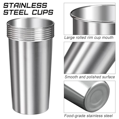 6 Pack 20 oz Stainless Steel Cups Metal Shatterproof Stackable Pint Drinking Cups for Adults or Kids (6 Count)