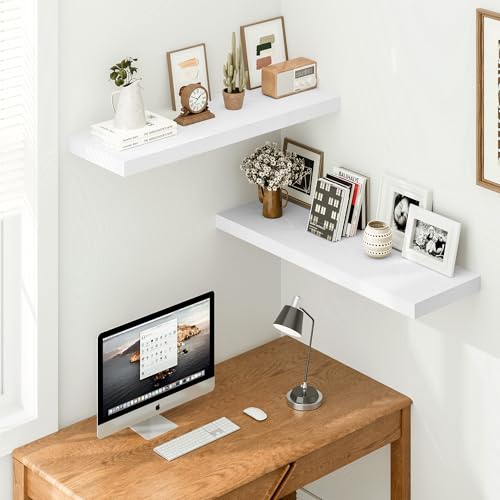 White Floating Shelves 12 Inches Deep (2 Count)