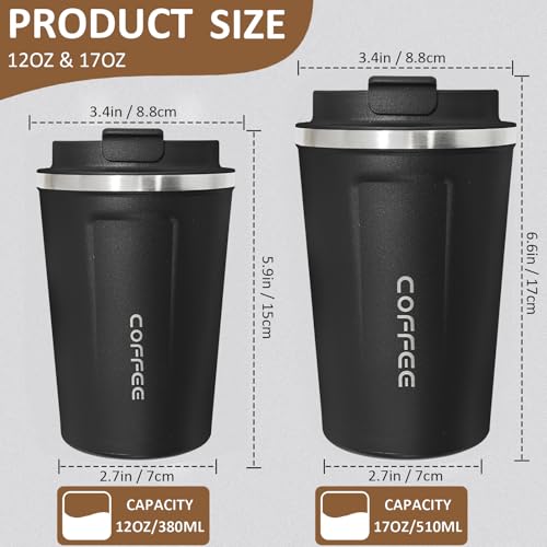 4 Pack Travel Coffee Mug 12oz Insulated Coffee Cup with Lid (4 Count)