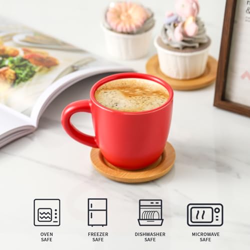 Cappuccino Cups with Bamboo Saucers Set of 6 (6 Count)