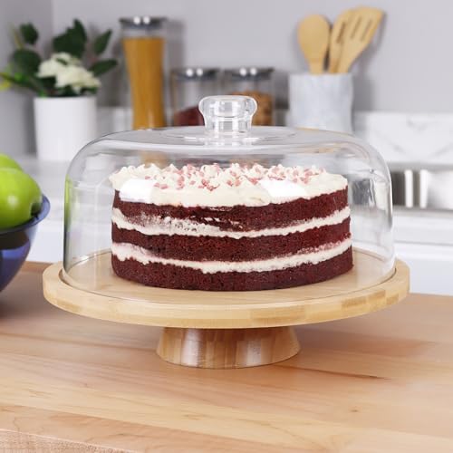 6 in 1 Large Bamboo Wood Cake Stand with Lid
