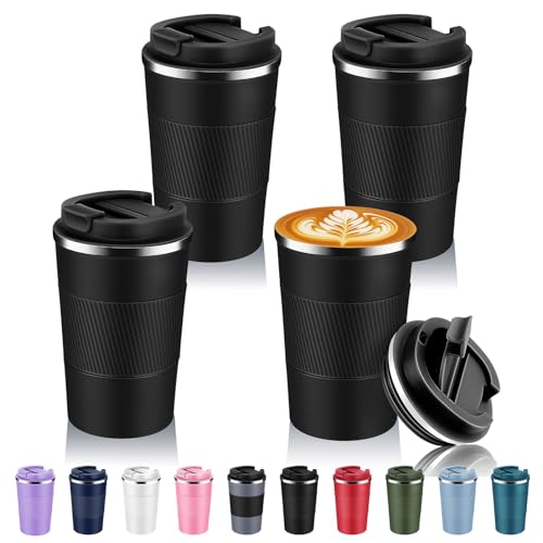 13 oz Stainless Steel Insulated Travel Coffee Mug with Fip Lid Bulk 4 Pack (4 Count)