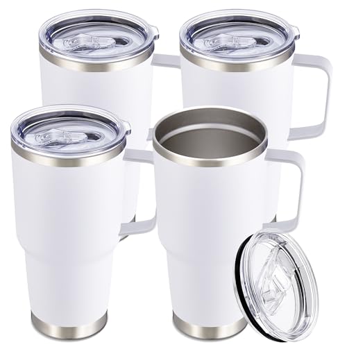 30 oz Stainless Steel Tumblers Bulk with Handle and Lid (4 Count)