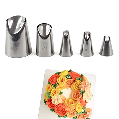 5 piece Stainless Steel Rose Flower Piping Tips Piping Nozzles Cake Decorating Supplies Cookies Cupcake Icing Decorating Supplies Decorating Kits Frosting Icing Tips Baking Set Tools #3 (5 Count)