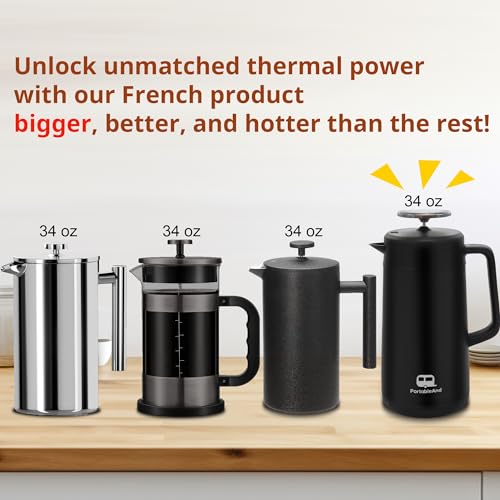 34oz Double Vacuum Insulation Large Silicone French Press Coffee Maker