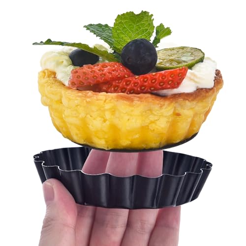 12Packs Mini Tart Pans 4 Inch Tart Pan Removable Bottom Round Nonstick Quiche Pan (12 Count)