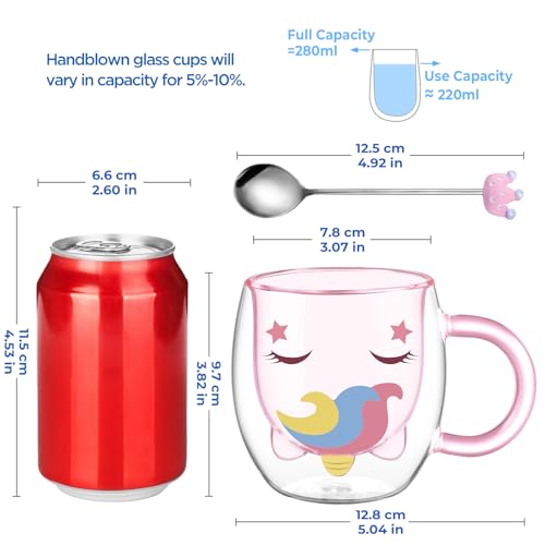 Cute Unicorn Mug Double Walled Glass Mug 9.4oz Coffee Milk Tea Cup