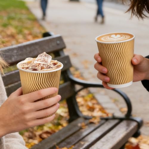 500 Pack 12oz Insulated Disposable Paper Coffee Cups Champagne (500 Count)
