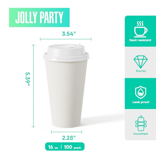 100 Pack 16 oz Disposable Paper Coffee Cups with Lids (100 Count)