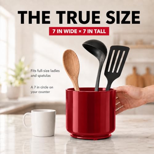 Extra Large Rotating Red Utensil Holder with Sturdy No