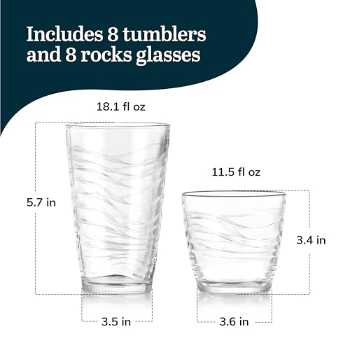 Orbita Rocks and Tumbler Drinking Glasses Set of 16