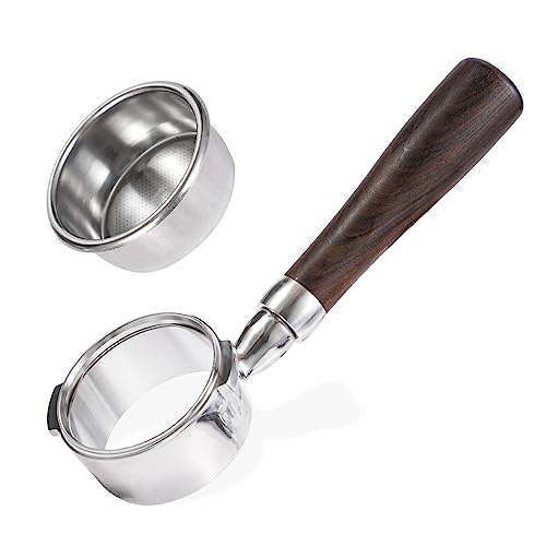 58mm Bottomless Portafilter with Double Shot Filter Basket & Wood Handle for Gaggia Classic