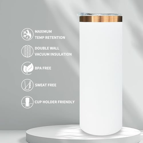 20 oz Skinny Tumblers Bulk with Lids and Straws White (4 Count)