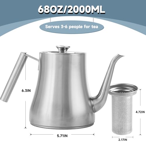 68OZ 2000ML Stainless Steel Teapot with Removable Infuser
