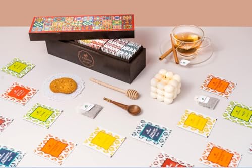 Tile Motif Wooden Caddy Tea Sampler Pack (30 Count)
