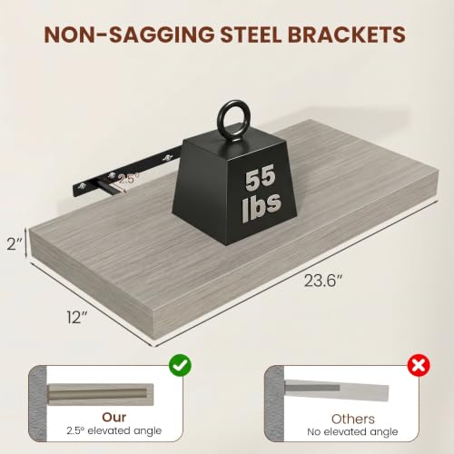 12" Deep Floating Shelves 24x12” Set of 2 (2 Count)