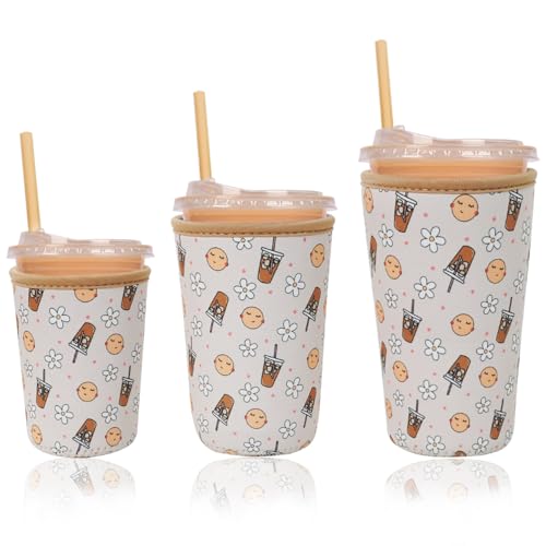 Reusable Insulated Neoprene Iced Coffee Cup Sleeve (3 Count)
