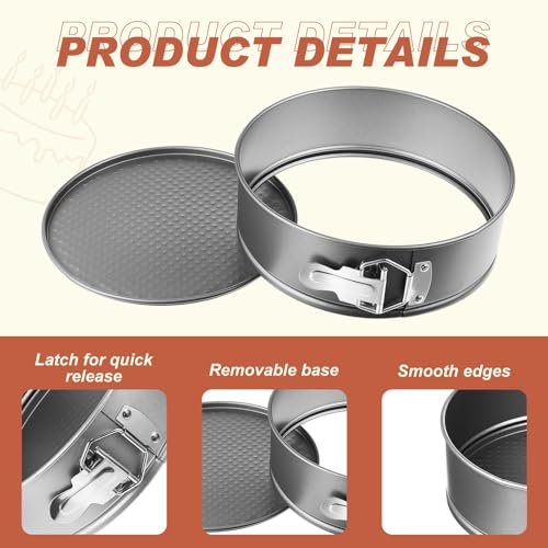 4 Pcs 8 Inch Non Stick Springform Pan with Removable Bottom Carbon Steel Round Springform Cheesecake Pan with Stainless Steel Spring Buckles for Baking Kitchens Restaurant (4 Count)