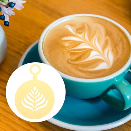 4pcs Golden Practical Latte Stainless Steel Reusable Stencils Mould Sugar DIY Baking Art Gold Decorating Cake Milk Cappuccino Templates Painting Tool Sieve Pattern Coffee Store (4 Count)
