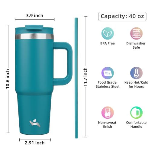 40 oz Insulated Tumbler Water Bottle with Handle