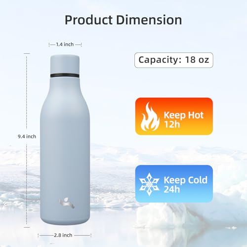 18 oz Insulated Stainless Steel Metal Water Bottle with Strap
