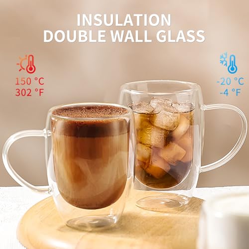 12OZ Double Wall Glass Cups With Handle (2 Count)