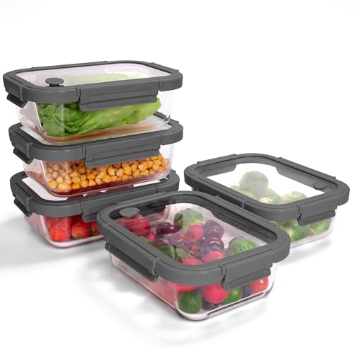 5 Pack Borosilicate Glass Containers with Tempered Glass Lids (5 Count)