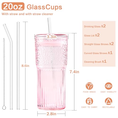 Glass Coffee Cups with Lids and Straws (2 Count)